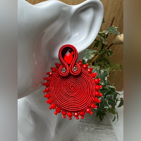 Red Round Elegant Dangle Earrings - Stylish Glam Earrings - Trendy Earrings - Picture 7 of 7